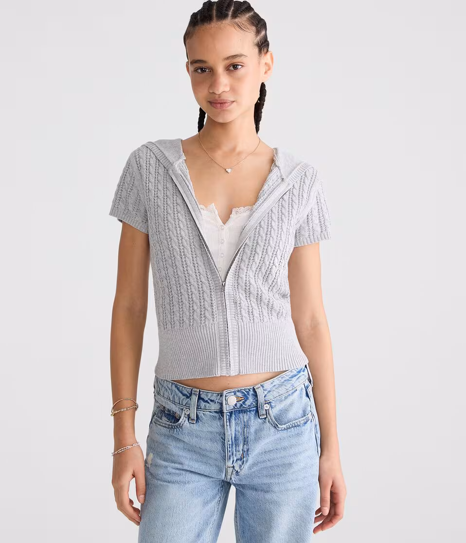 Short Sleeve Full-Zip Sweater Hoodie