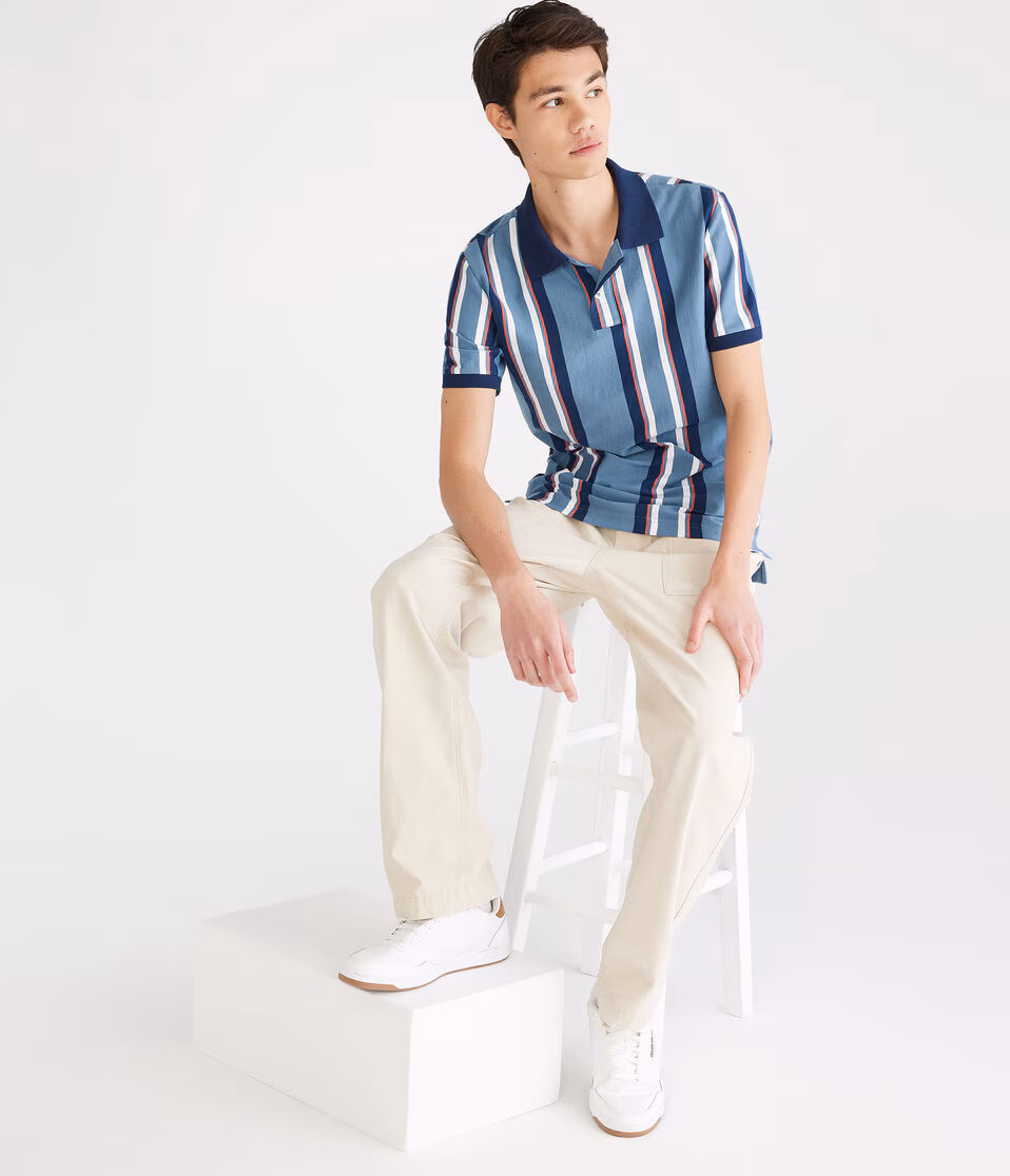 Vertical Stripe Jersey Polo
