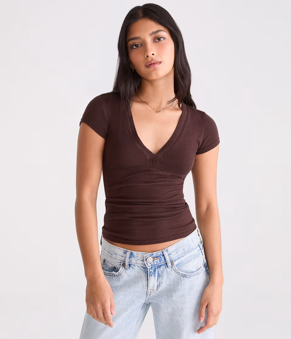 Ribbed V-Neck Tee