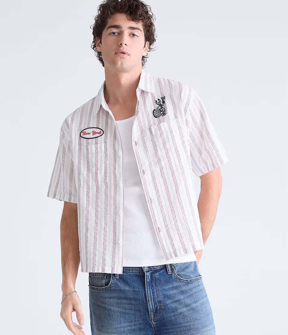 Striped Boxy Linen Mechanic Shirt