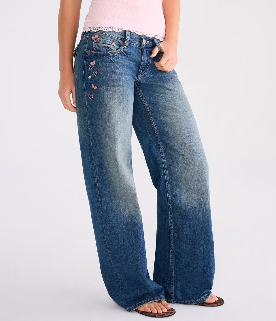 Super Low-Rise Baggy Wide Leg Hearts Jean