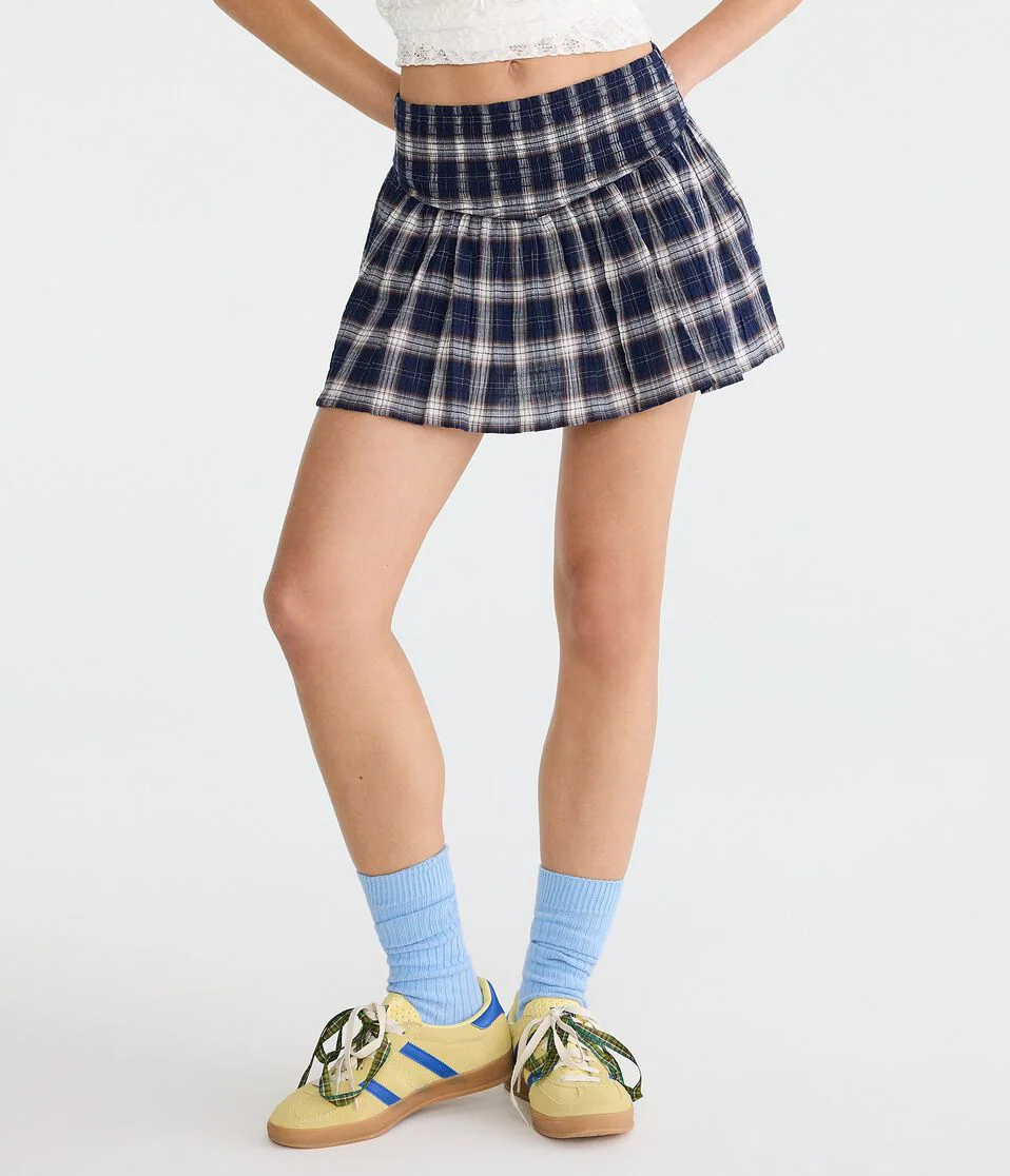 Plaid Smocked Mini Skirt