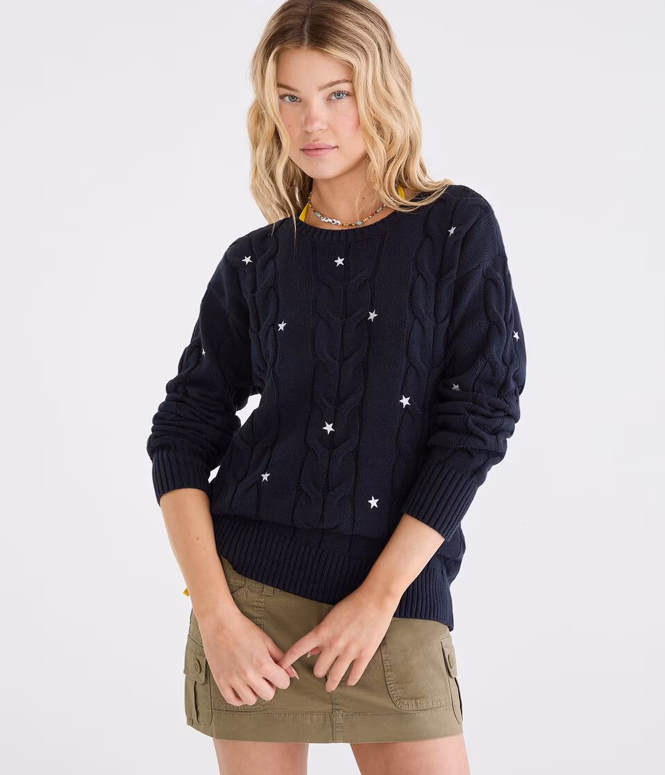 Stars Oversized Cable Crew Sweater