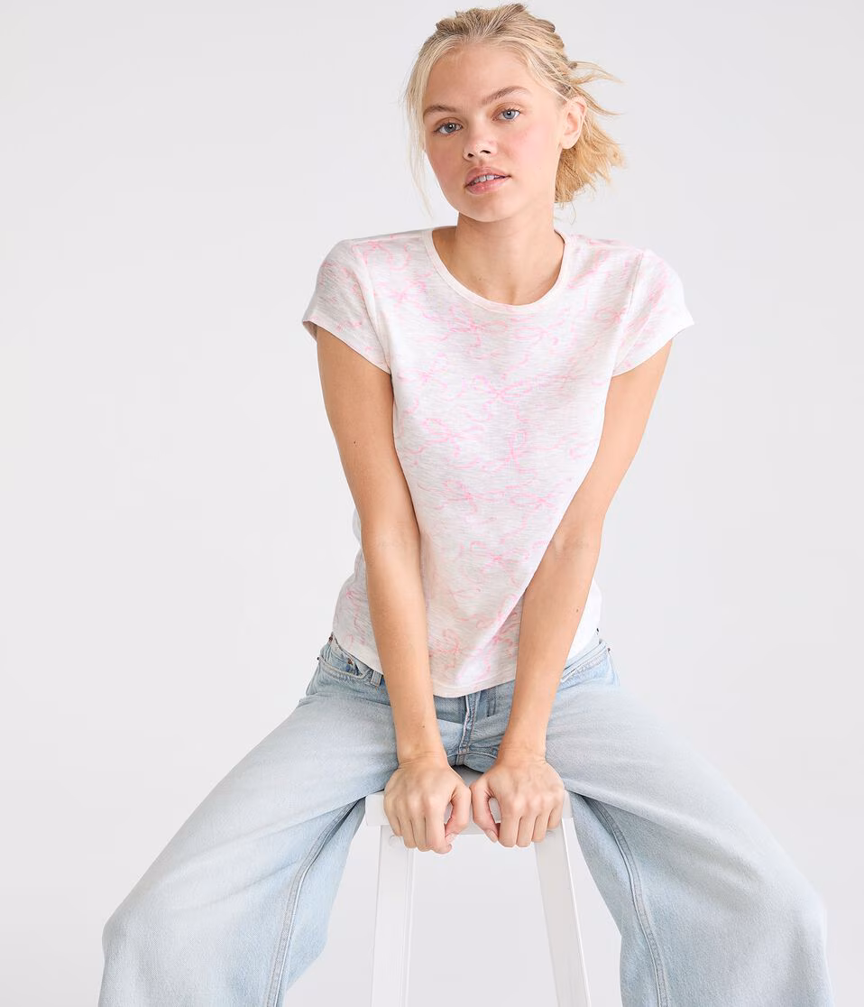 Seriously Soft Bow Print Slub Jersey Crew Tee