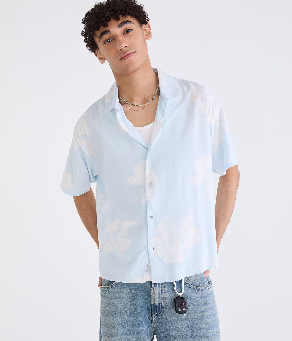 Hibiscus Print Boxy Camp Shirt